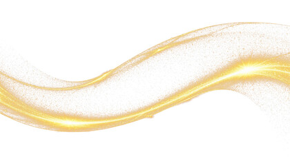 Sparkling golden particle stream in wave shape PNG file for multi-purpose projects.