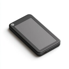 A sleek black portable hard drive with a gray screen sits prominently against a white backdrop, showcasing a modern and compact design ideal for data storage solutions.