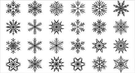 Collection of unique snowflake designs in black and white