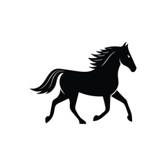 Obraz premium Elegant black horse silhouette in motion against white background design