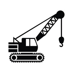 Black silhouette of a crane with boom and hook over a white background © Creative Design 