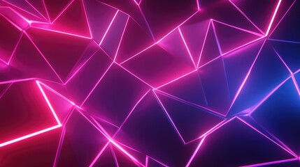 Abstract low poly neon geometric pattern glowing pink blue
