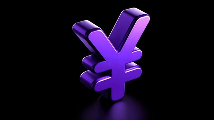 Obraz premium The vibrant, three-dimensional purple Yen or Yuan currency symbol stands out against a sleek, black background, conveying the concept of finance, investment, and global economics.