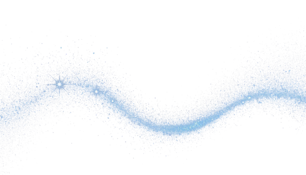 Azure glitter particle wave in swirling motion PNG clipart with transparent background for projects.