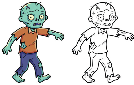 Fototapeta Cute Cartoon Zombie Walking with Tattered Clothes - Perfect for Halloween, Games, and Spooky Designs