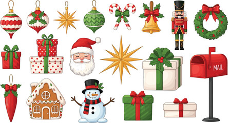 Festive Christmas Decorations and Holiday Elements Collection for Seasonal Celebrations