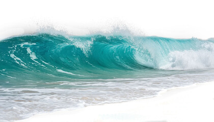 Turquoise wave with foam rolling onto shore PNG on transparent background for universal design overlay.