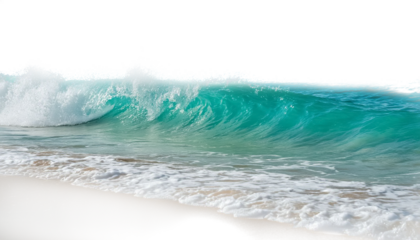 Blue-green breaking wave with foamy splash on coast PNG file for multi-purpose projects.