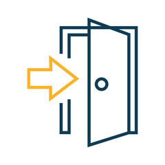 Gold arrow points inside the blue line door on white background