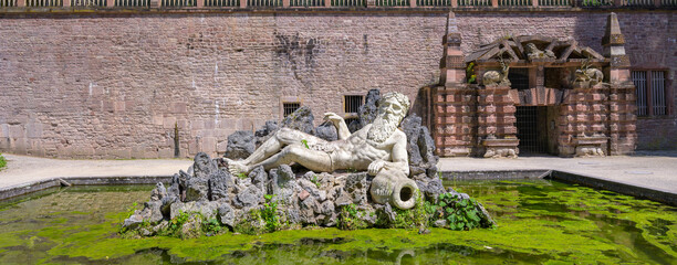 Neptune fountain in Heidelberg - Germany: a historic garden oasis from 1619 by Salomon de Caus