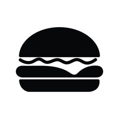 Simple black burger icon shows buns and filling on a transparent background