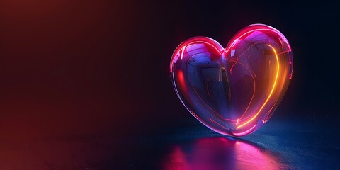 Luminous heart shape glows with vibrant neon light and deep shadows, symbolizing love and passion.