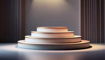 Obraz premium Three Tiered Circular Podiums In A Minimalist Setting Illuminated By Soft Light Creating An Elegant Display For Product Presentation And Artistic Showcases