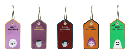 Cute Halloween character tag set