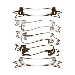 Hand drawn outlined ribbons collection isolated on white background