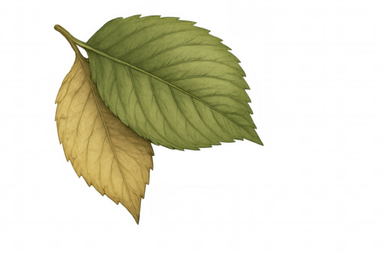Green and yellow leaves illustrating botanical nature, showing seasonal change and natural beauty with transparent background