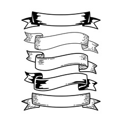 Hand drawn outlined ribbons collection isolated on white background