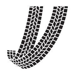 Tire tracks on white background.