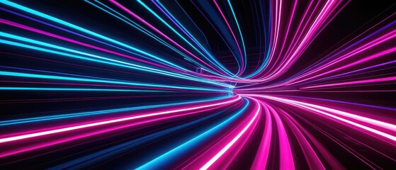 Vibrant neon light streaks abstract digital data flow background
