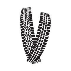 Tire tracks on white background.