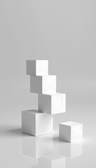 Minimalist White Cubic Staircase Reflective Surface