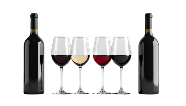 Wine Bottle with Glass Duo Collection Isolated on Transparent Background