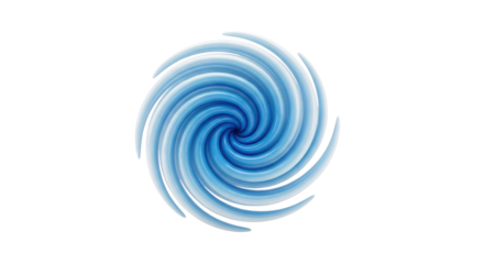 Abstract swirling vortex design in shades of blue, spiraling inwards on a white background.