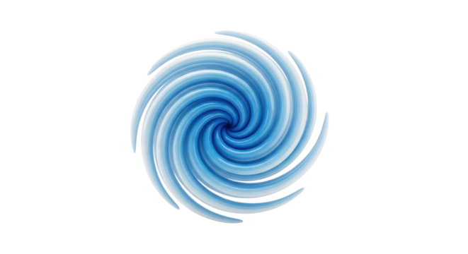 Abstract swirling vortex design in shades of blue, spiraling inwards on a white background.