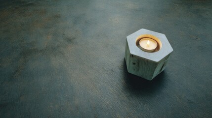 Wooden candle holder on dark surface