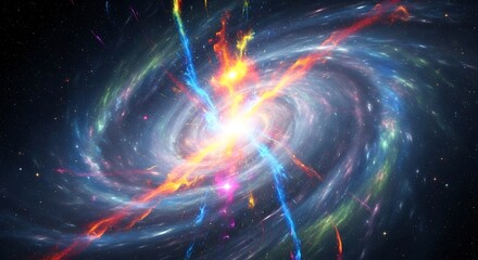Obraz premium Vibrant Cosmic Explosion in a Spiral Galaxy.