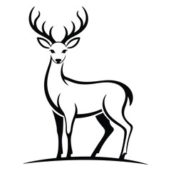 Obraz premium Minimal black and white line art illustration of a deer, bold clean outline, simple smooth curve, isolated on white background, vector style, high contrast, suitable for logos and packaging