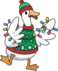 Groovy Goose with Christmas Lights and Sweater Cartoon