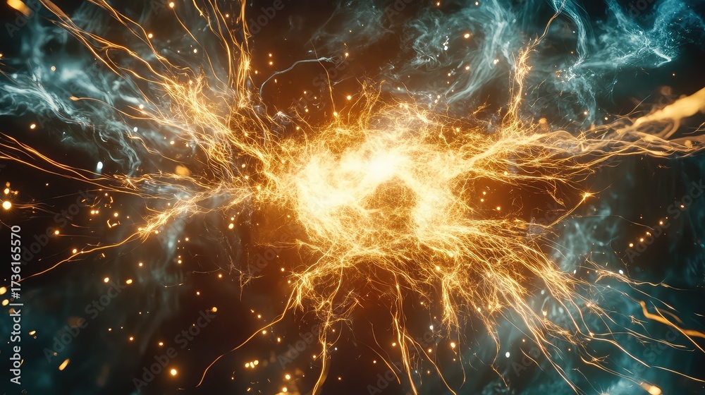 Wall mural energy plasma creating abstract explosion with light particles
