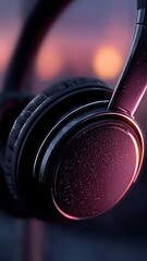 cozy visual winter lifestyle scene texture light – Elegant Close-Up of Wet Headphones in Dramatic Lighting