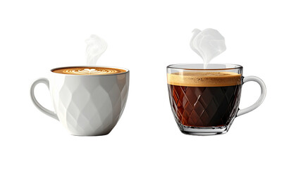 Two Variations of Hot Coffee Cups Isolated on Transparent Background