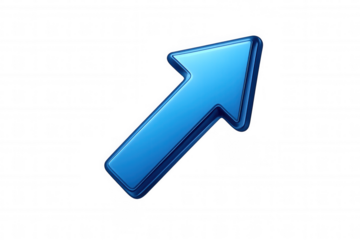 Blue 3d arrow icon pointing up and right symbolizing growth, success, progress, and increasing trend on transparent background