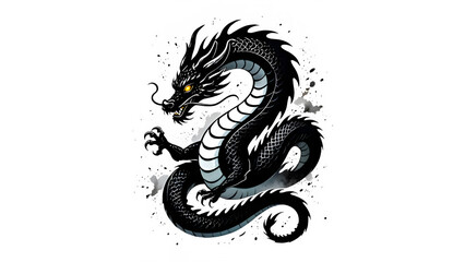Obraz premium Detailed illustration of a mythical dragon with glowing eyes isolated on black background isolated on white background isolated on transparent background
