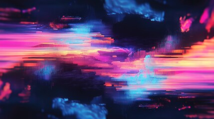 Abstract pixel glitch art with vibrant neon colors