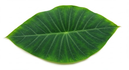 Obraz premium A Single Green Elephant Ear Leaf Isolated on a White Background.