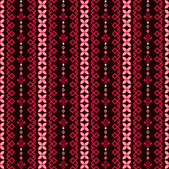 Seamless vector set with red and pink, geometric pattern design.