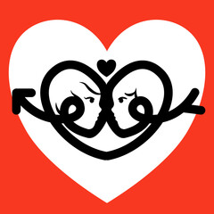 Elegant continuous-line logo forming a heart from the silhouettes of a man and a woman. A symbolic arrow pierces the heart, representing eternal love, destiny, and modern romance.