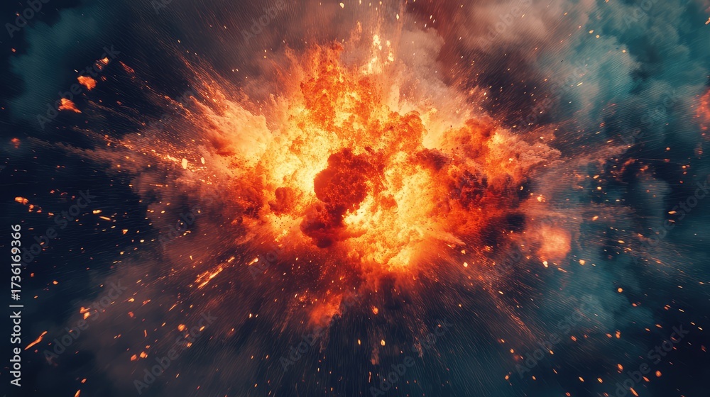 Canvas Prints explosive fireball creating fiery blast with spreading sparks