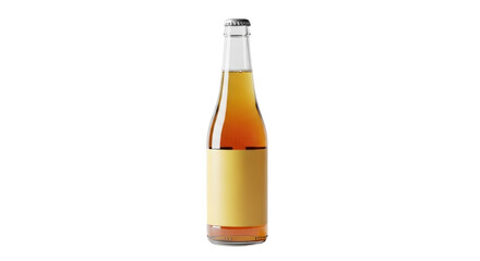 Isolated bottle filled with orange beverage, sealed with a silver cap and blank label