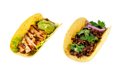 Two Variations of Gourmet Tacos  Isolated on Transparent Background
