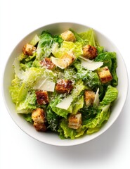 Fresh Caesar salad in white bowl
