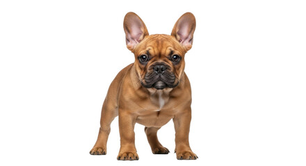 Isolated French bulldog puppy, fawn color, full body shot, standing alert, looking at camera