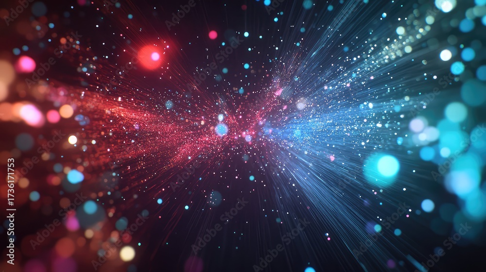 Wall mural abstract particles exploding in red and blue light