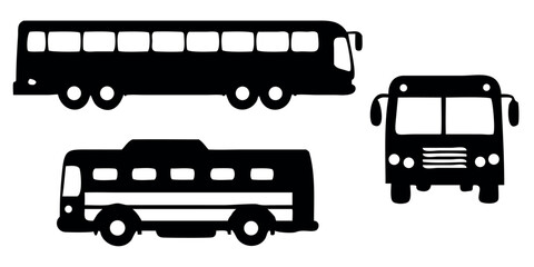 Vector Silhouette Set of Buses City Bus Double Decker and School Bus