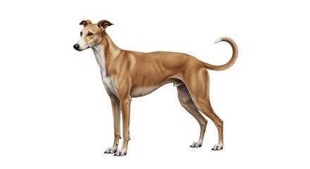 Isolated Italian Greyhound standing at alert, an elegant smooth coated sighthound breed