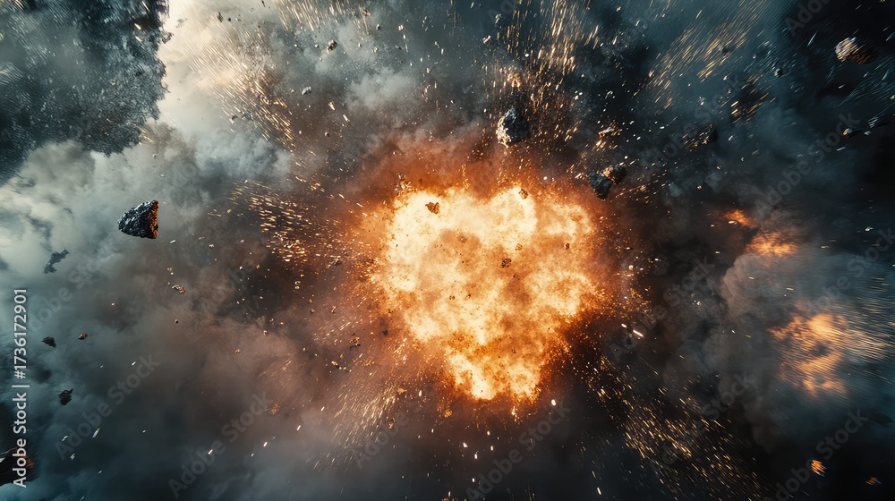 Sticker asteroid impacting in space creating massive explosion